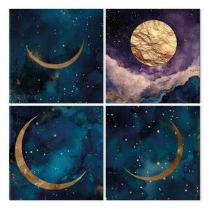 Quadro moderno Galassia infinita - stelle dorate e luna su uno sfondo di cielo oscuro