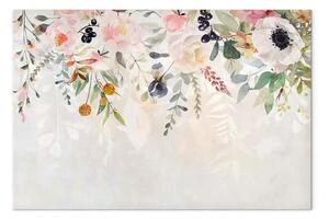 Quadro moderno Papaveri primaverili - fiori e foglie ad acquerello su sfondo chiaro