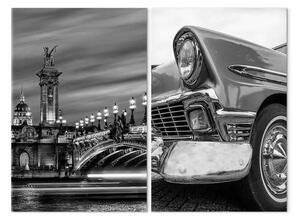 Quadro contemporaneo Fotografie francesi - auto classica in bianco e nero e il ponte Alessandro III