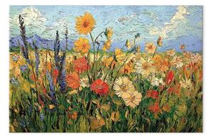 Quadro Fioritura campestre - campo estivo dipinto con fiori multicolori