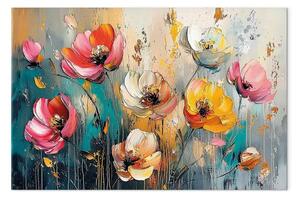 Quadro contemporaneo Fiori pittorici - papaveri colorati tra macchie di pittura ad olio