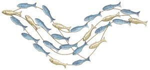 HOMCOM Wall Art Banco di Pesci in Metallo con Viti Incluse, 99.7x3.8x50.2 cm, Oro e Blu | Aosom Italy