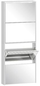 HOMCOM Scarpiera a Specchio a 4 Ante Antiribaltamento in Legno, 63x17x146 cm, Bianco | Aosom Italy