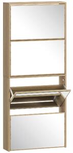 HOMCOM Scarpiera a Specchio a 4 Ante Antiribaltamento in Legno, 63x17x146 cm, color Legno | Aosom Italy