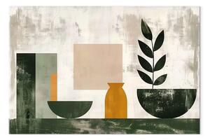Quadro contemporaneo Natura morta geometrica con ciotola - figure minimaliste in colori sobrii