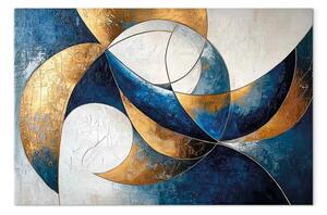 Quadro Linee dorate - elementi astratti variopinti in blu e bianco