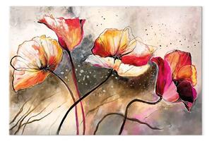 Quadro Papaveri incantati - fiori in tonalità rosse su sfondo bianco