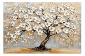 Quadro moderno Boccioli d’oro - albero pittoresco con fiori bianchi e decorazioni
