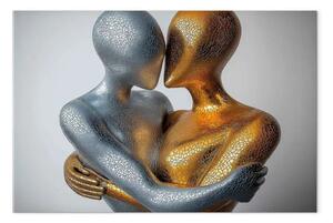 Quadro moderno Oro e argento - figura astratta che rappresenta l’abbraccio di due figure