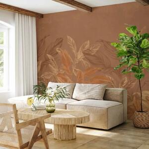 Carta da parati Terracotta botanica - foglie che si intrecciano nei colori della terra