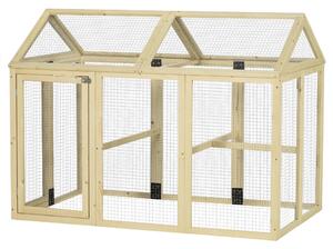 PawHut Recinto per Galline all'Aperto in Legno con Porte Multiple e Rete in Metallo, 140x88.5x106 cm, color Legno | Aosom Italy