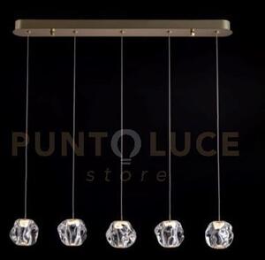 Lampada a sospensione ciottolo 5 luci rettangolare, acrilico traspa
