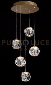 Lampada a sospensione ciottolo 5 luci , acrilico trasparente, monta