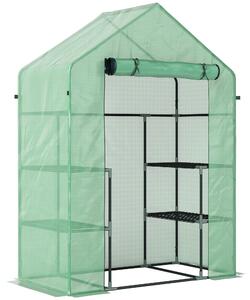 Outsunny Serra da Giardino con 2 Mensole a 3 Livelli e Ingresso a Zip, in Acciaio e PE, 142x73x195 cm, Verde | Aosom Italy