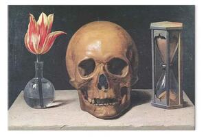Quadro famoso Philippe de Champaigne - Vanitas Still Life with a Tulip, Skull and Hour-Glass