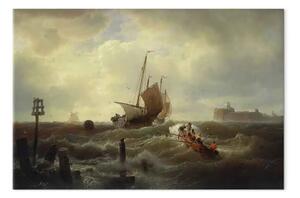 Quadro famoso Andreas Achenbach - L'ingresso del porto a Hellevoetsluys