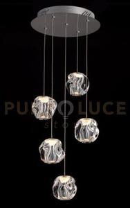Lampada a sospensione ciottolo 5 luci acrilico trasparente, struttu