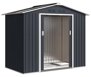 Outsunny Casetta da Giardino con Prese d'Aria, Capanno con Lucernario e Doppia Porta Scorrevole Bloccabile, 277x195x192 cm, Grigio Scuro | Aosom Italy