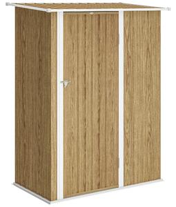 Outsunny Capanno Porta Attrezzi in Metallo con Tetto Inclinato e Porta Bloccabile, 142x86x189 cm, color Legno | Aosom Italy