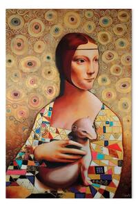 Quadro Dama con l’ermellino - Ritratto di donna su sfondo decorato