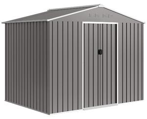 Outsunny Casetta da Giardino 2.3x1.7 m in Acciaio con Prese d'Aria e Doppia Porta Scorrevole, Effetto Legno | Aosom Italy