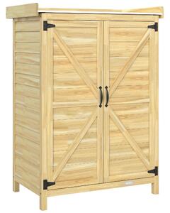Outsunny Armadio da Giardino in Legno con Piano in Acciaio, Ripiani e Ganci, 71.5x39x95 cm | Aosom Italy