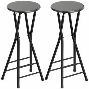 HOMCOM Set 2 Sgabelli Bar Pieghevoli con Doppio Poggiapiedi, in Legno e Acciaio, 34x30x70 cm, Nero | Aosom Italy