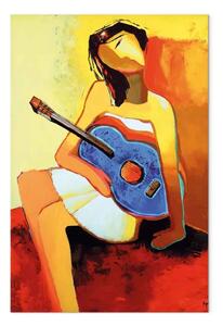 Quadro Ragazza con chitarra - Silhouette di donna in colori vivaci
