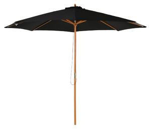Outsunny Ombrellone da Giardino 3 m con Palo in Legno, 8 Stecche e Parasole in Poliestere, Nero | Aosom Italy