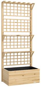 Outsunny Fioriera Rialzata in Legno con Traliccio, Tetto e 2 Mensole, 76x43.5x177 cm, Legno Naturale | Aosom Italy