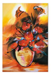 Quadro contemporaneo Papaveri nel vaso - fiori su sfondo in tonalità colorate