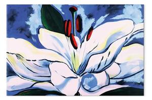 Quadro Giglio bianco in fiore - motivo vegetale su sfondo blu