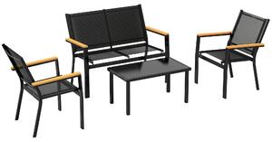 Outsunny Mobili da Giardino 4pz con Tavolino da Caffè in Vetro Temperato e 3 Sedute in Tessuto Teslin, Nero | Aosom Italy