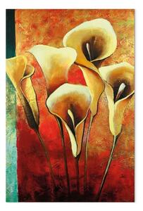 Quadro moderno Bagliore dorato - motivo vegetale astratto con calle