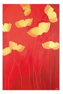 Quadro contemporaneo Papaveri in rosso - astrazione con profilo di fiori dorati