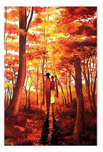 Quadro Amore d’autunno - persone circondate da una foresta arancione