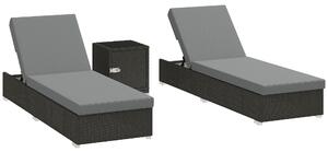 Outsunny Set 2 Sdraio da Giardino in Rattan con Tavolino Laterale e Schienale Regolabile, 184x60x22 cm, Grigio Scuro | Aosom Italy