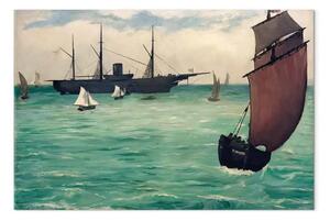 Riproduzione quadro Edouard Manet - La U.S.S. Kearsarge a Boulogne-barca da pesca a vele spiegate