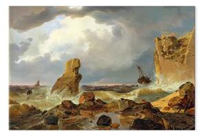 Quadro famoso Andreas Achenbach - Surf su una costa rocciosa