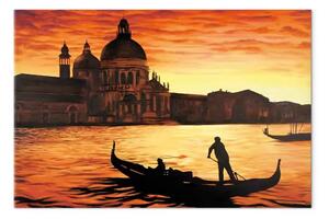 Quadro contemporaneo Barche veneziane - gondole su sfondo veneziano in tonalità scure di rosso