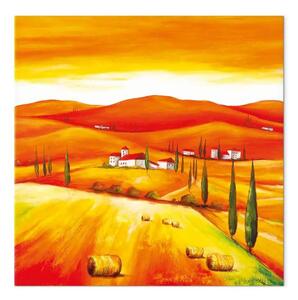 Quadro moderno Campi di Toscana - paesaggio con colline e architettura italiana