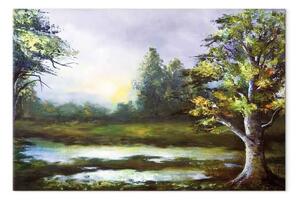 Quadro contemporaneo Idillio rurale - paesaggio con alberi in tonalità chiare