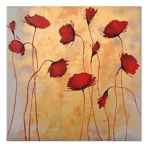 Quadro su tela Papaveri - fiori sfrangiati su bagliore arancione