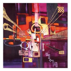 Quadro moderno Astrazione - motivo di città fantastica su sfondo viola