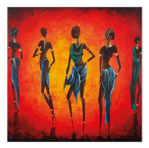 Quadro moderno Giovani africane - ritratto di donne su sfondo in tonalità rosse