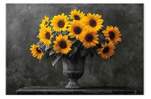 Quadro su tela Fiori gialli - girasoli su sfondo monocromatico in stile vintage