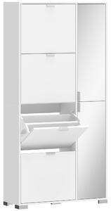 HOMCOM Scarpiera con Specchio, 4 Cassetti Ribalta, Scarpiera Ingresso, Bianco | Aosom Italy