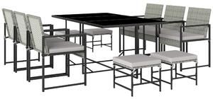 Outsunny Set Pranzo Patio 11 Pezzi, Mobili Esterno Con 6 Poltrone, 4 Pouf, Grigio | Aosom Italy