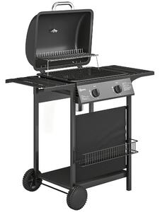 Outsunny Barbecue Gas, 2 Bruciatori, Tavolini Laterali, Vassoio Raccogli Grassi, Nero. | Aosom Italy