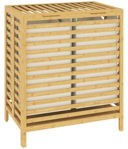 HOMCOM Cesto Portabiancheria in Bambù 64L con Coperchio, 2 Sacche in Tessuto Oxford Rimovibili e Lavabili, Color Legno | Aosom Italy